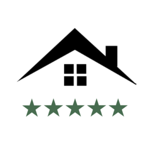 Favicon van Topdak Experts met huisicoon en vijf groene sterren, symbool voor kwaliteit in dakonderhoud en renovatie